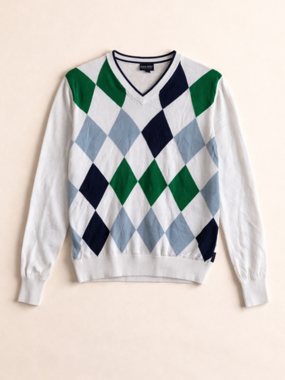 Galvin Green Argyle Golf Sweater Wool Blend V-Neck Green Blue Performance